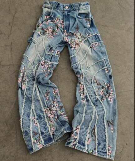 Badson Cherry Blossom Overgrowth Denim Pants